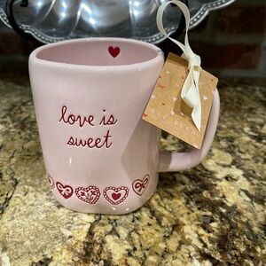 Rae Dunn LOVE IS SWEET 19.5 oz pink and red embossed floral hearts mug - New!